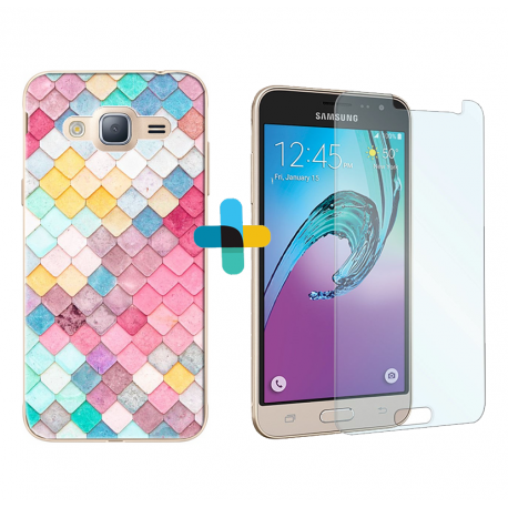 Pack protection : coque personnalisée Samsung Galaxy J3 2016 verre trempé